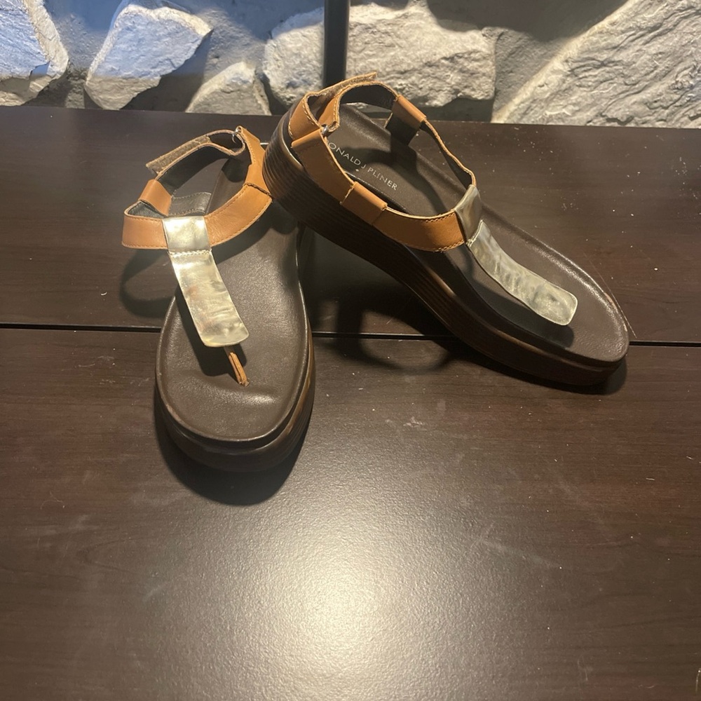 Donald J. Pliner Brown and Tan Platform Sandals